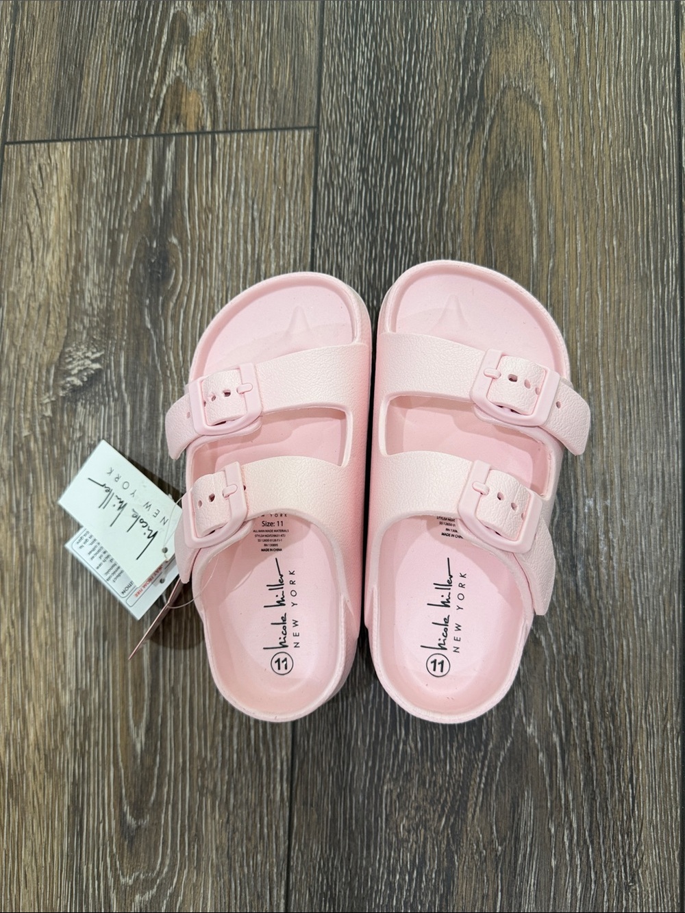 Nicole Miller Kids Light Pink Double-Buckle Slide Sandals